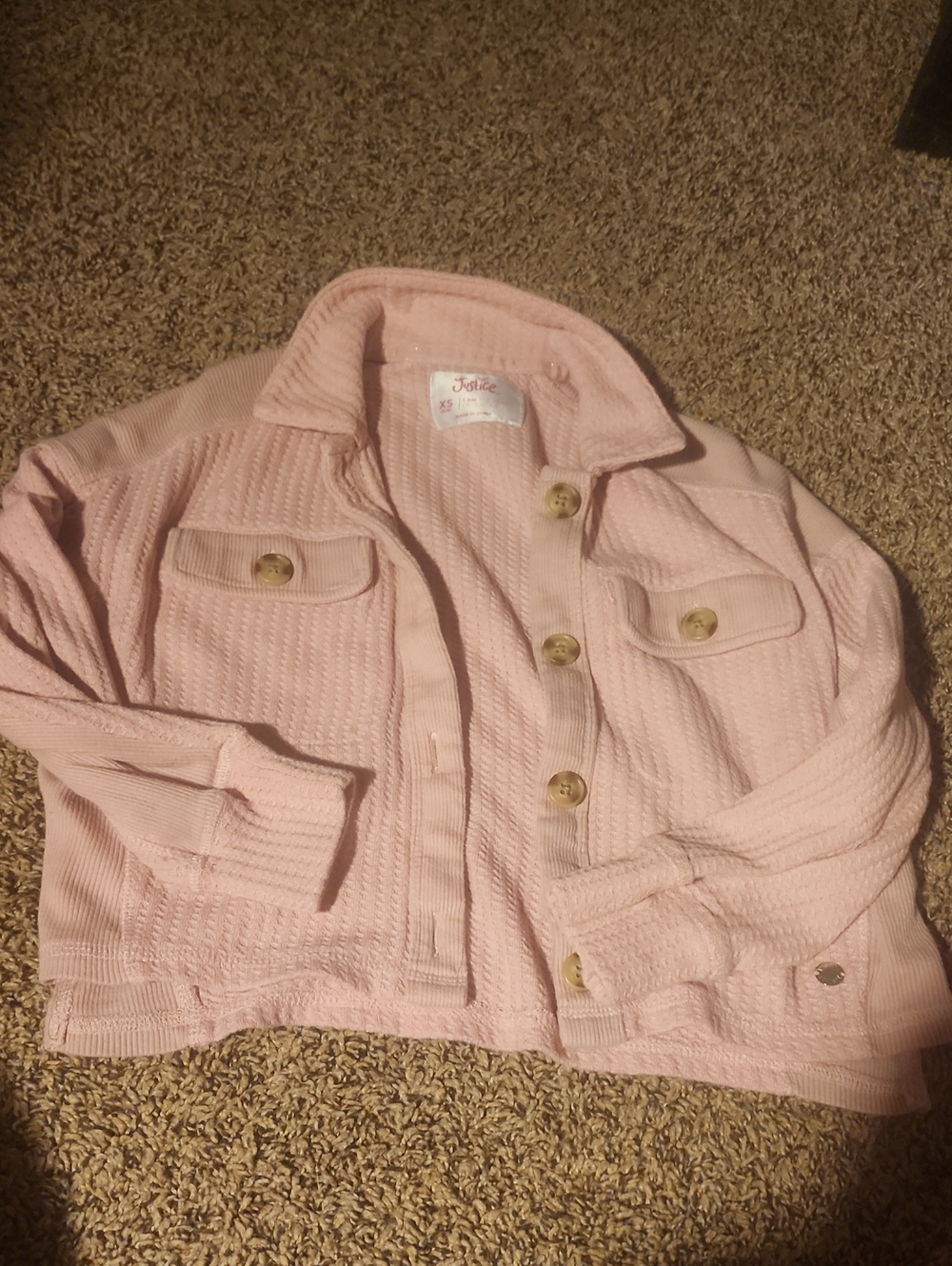 Justice Pale Pink Waffle-Knit Button Cardigan